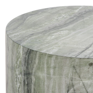 Tina Cylinder Accent Table With Polystone Durability, Minimalist Round Pedestal For Modern Spaces