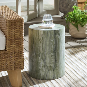 Tina Cylinder Accent Table With Polystone Durability, Minimalist Round Pedestal For Modern Spaces
