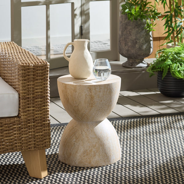 Tina Sculptural Hourglass Accent Table — Compact Polystone Side Table With Natural Stone Look Finish
