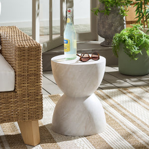 Tina Sculptural Hourglass Accent Table — Compact Polystone Side Table With Natural Stone Look Finish