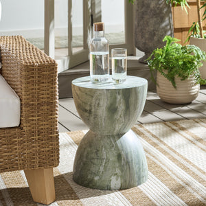 Tina Sculptural Hourglass Accent Table — Compact Polystone Side Table With Natural Stone Look Finish