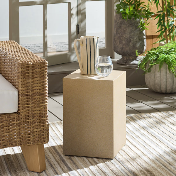 Tina Cube Accent Table — Sculptural Polystone Side Table With Matte Finish, Compact Durable Design