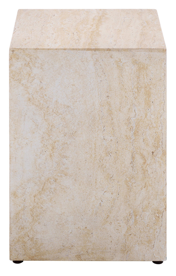 Tina Cube Accent Table — Compact Polystone Side Table With Sculptural Minimalist Design, Durable Finish