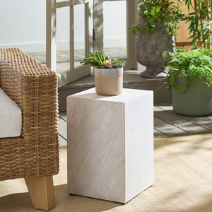 Tina Cube Accent Table — Compact Polystone Side Table With Sculptural Minimalist Design, Durable Finish