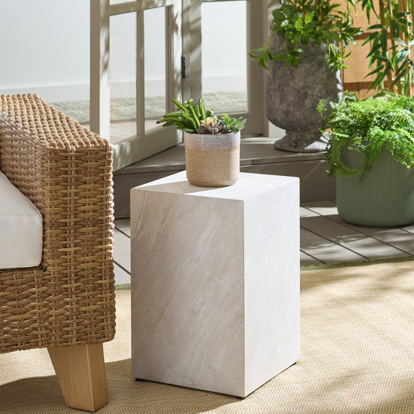 Tina Cube Accent Table — Compact Polystone Side Table With Sculptural Minimalist Design, Durable Finish