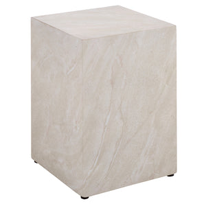 Tina Cube Accent Table — Compact Polystone Side Table With Sculptural Minimalist Design, Durable Finish