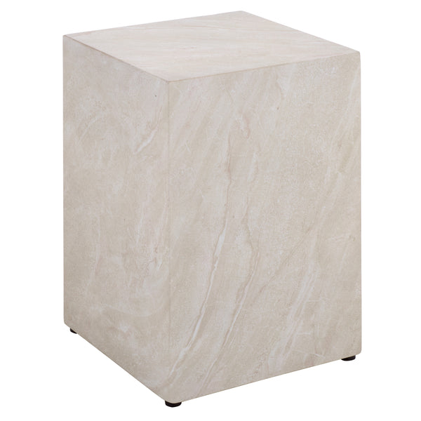 Tina Cube Accent Table — Compact Polystone Side Table With Sculptural Minimalist Design, Durable Finish