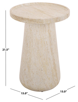 Tina Compact Polystone Accent Table With Realistic Stone Look, Lightweight Durable Side Table 22"
