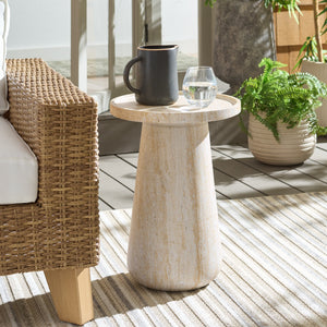 Tina Compact Polystone Accent Table With Realistic Stone Look, Lightweight Durable Side Table 22"