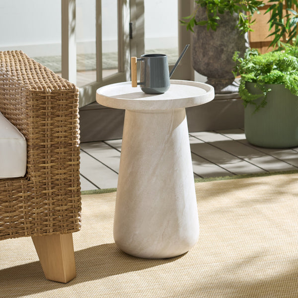 Tina Compact Polystone Accent Table With Realistic Stone Look, Lightweight Durable Side Table 22"
