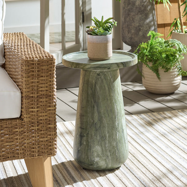 Tina Compact Polystone Accent Table With Realistic Stone Look, Lightweight Durable Side Table 22"