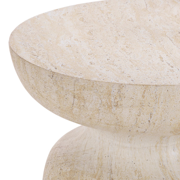 Tina Mushroom Accent Table In Natural Stone Look Polystone — Sculptural Compact Side Table For Small Spaces
