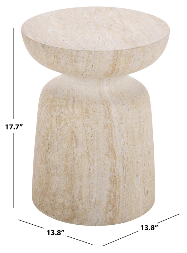 Tina Mushroom Accent Table In Natural Stone Look Polystone — Sculptural Compact Side Table For Small Spaces
