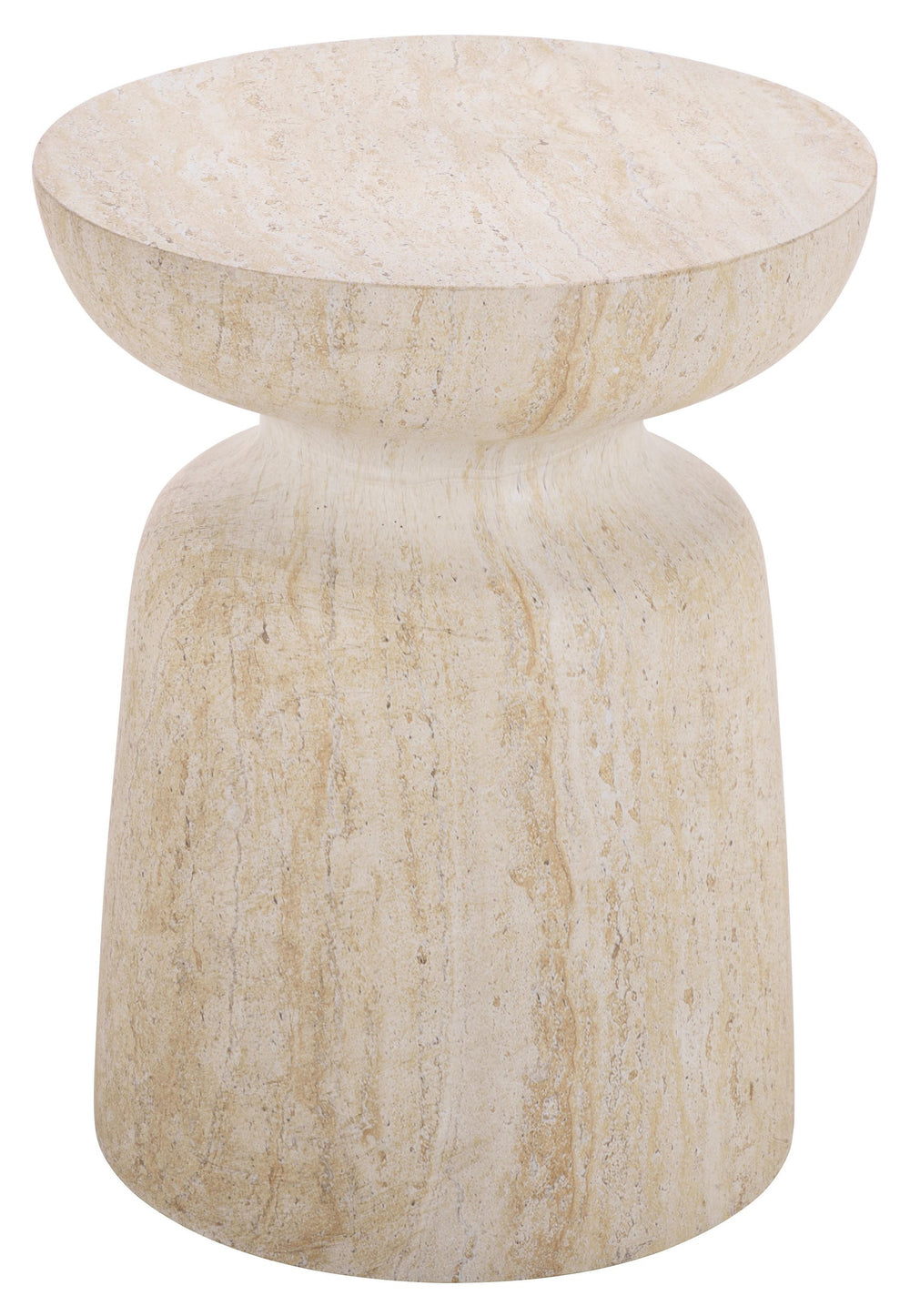 Tina Mushroom Accent Table In Natural Stone Look Polystone — Sculptural Compact Side Table For Small Spaces