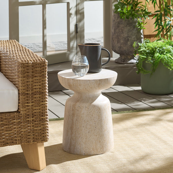 Tina Mushroom Accent Table In Natural Stone Look Polystone — Sculptural Compact Side Table For Small Spaces