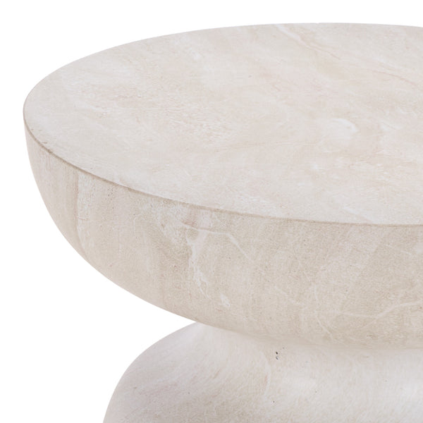 Tina Mushroom Accent Table In Natural Stone Look Polystone — Sculptural Compact Side Table For Small Spaces
