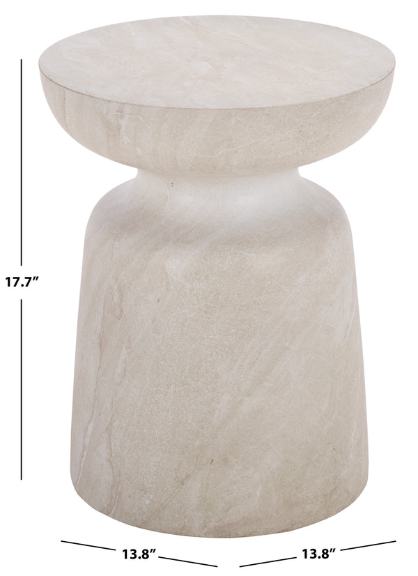 Tina Mushroom Accent Table In Natural Stone Look Polystone — Sculptural Compact Side Table For Small Spaces