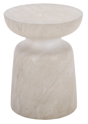 Tina Mushroom Accent Table In Natural Stone Look Polystone — Sculptural Compact Side Table For Small Spaces