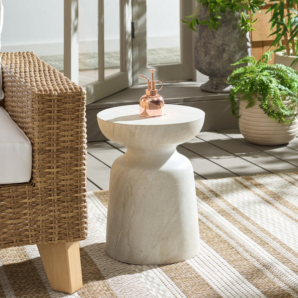Tina Mushroom Accent Table In Natural Stone Look Polystone — Sculptural Compact Side Table For Small Spaces
