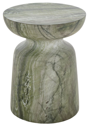 Tina Mushroom Accent Table In Natural Stone Look Polystone — Sculptural Compact Side Table For Small Spaces