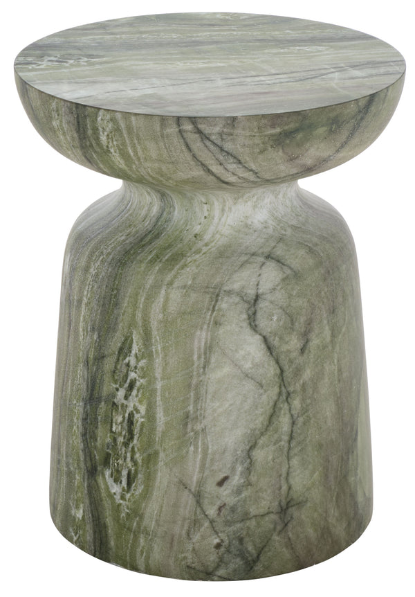 Tina Mushroom Accent Table In Natural Stone Look Polystone — Sculptural Compact Side Table For Small Spaces