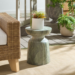 Tina Mushroom Accent Table In Natural Stone Look Polystone — Sculptural Compact Side Table For Small Spaces