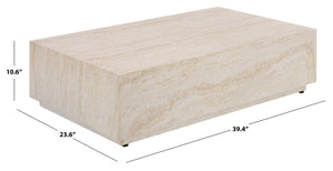 Tina Rectangle Coffee Table With Polystone Stone-Look Finish, Sleek Low Profile For Modern Homes