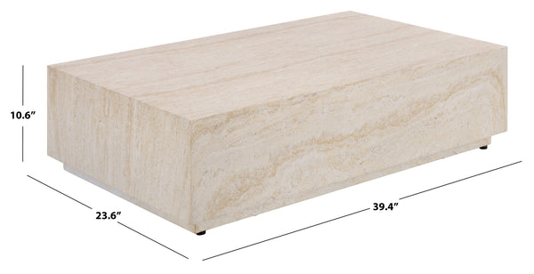 Tina Rectangle Coffee Table With Polystone Stone-Look Finish, Sleek Low Profile For Modern Homes