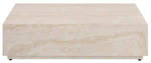 Tina Rectangle Coffee Table With Polystone Stone-Look Finish, Sleek Low Profile For Modern Homes