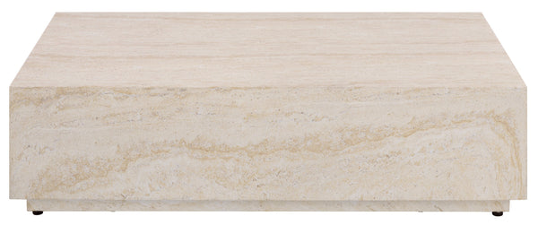 Tina Rectangle Coffee Table With Polystone Stone-Look Finish, Sleek Low Profile For Modern Homes
