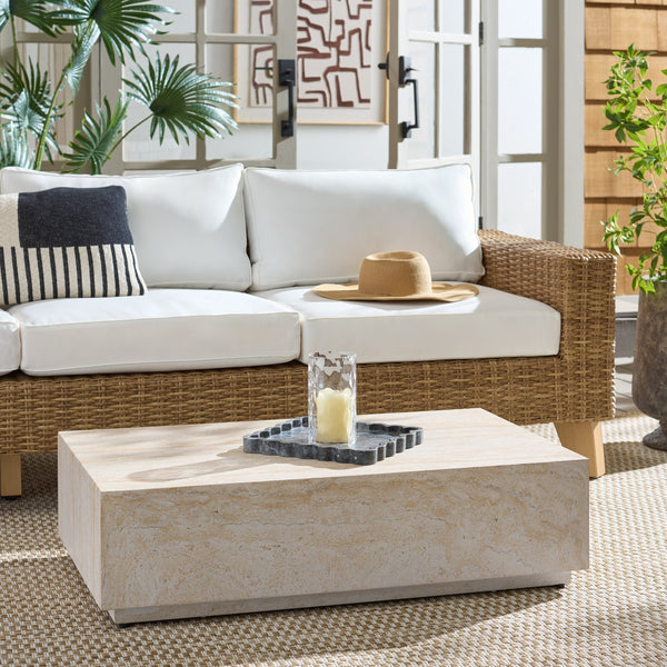 Tina Rectangle Coffee Table With Polystone Stone-Look Finish, Sleek Low Profile For Modern Homes