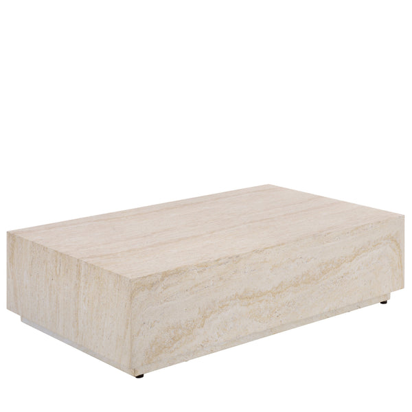 Tina Rectangle Coffee Table With Polystone Stone-Look Finish, Sleek Low Profile For Modern Homes
