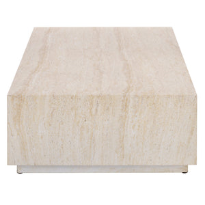 Tina Rectangle Coffee Table With Polystone Stone-Look Finish, Sleek Low Profile For Modern Homes
