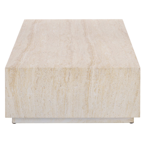 Tina Rectangle Coffee Table With Polystone Stone-Look Finish, Sleek Low Profile For Modern Homes
