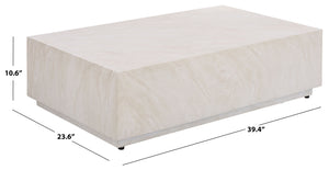 Tina Rectangle Coffee Table With Polystone Stone-Look Finish, Sleek Low Profile For Modern Homes