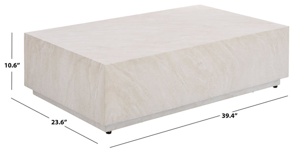 Tina Rectangle Coffee Table With Polystone Stone-Look Finish, Sleek Low Profile For Modern Homes