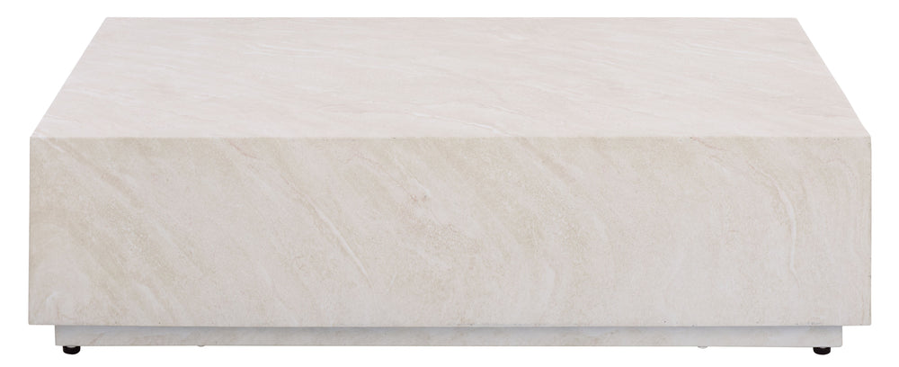 Tina Rectangle Coffee Table With Polystone Stone-Look Finish, Sleek Low Profile For Modern Homes
