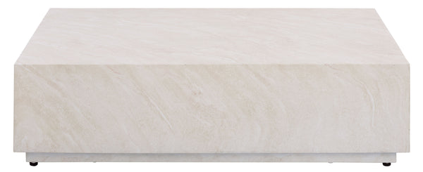 Tina Rectangle Coffee Table With Polystone Stone-Look Finish, Sleek Low Profile For Modern Homes
