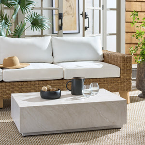 Tina Rectangle Coffee Table With Polystone Stone-Look Finish, Sleek Low Profile For Modern Homes