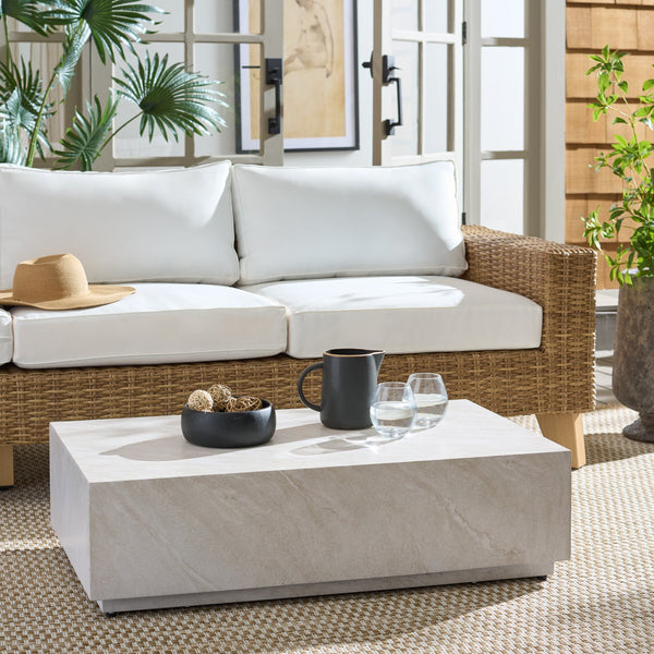 Tina Rectangle Coffee Table With Polystone Stone-Look Finish, Sleek Low Profile For Modern Homes