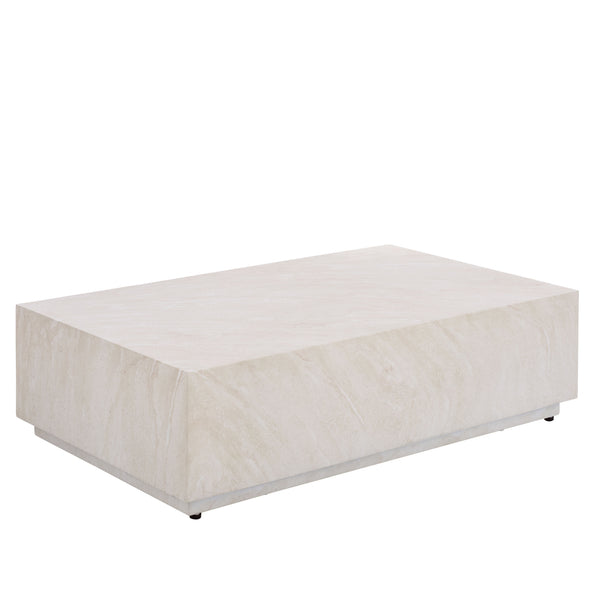 Tina Rectangle Coffee Table With Polystone Stone-Look Finish, Sleek Low Profile For Modern Homes