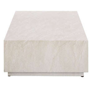 Tina Rectangle Coffee Table With Polystone Stone-Look Finish, Sleek Low Profile For Modern Homes