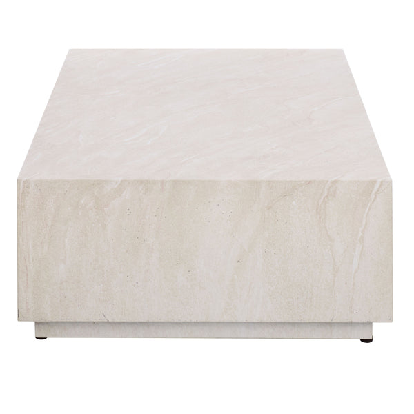Tina Rectangle Coffee Table With Polystone Stone-Look Finish, Sleek Low Profile For Modern Homes