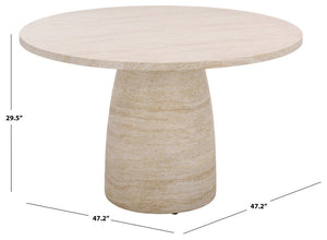 Safavieh Tina Round Dining Table Matte Finish Minimalist Style Seats Four Open Plan Spaces Travertine PAT6217A-2BX