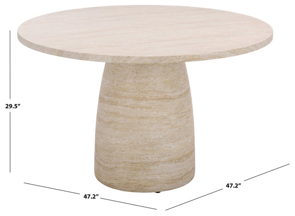 Safavieh Tina Round Dining Table Matte Finish Minimalist Style Seats Four Open Plan Spaces Travertine PAT6217A-2BX