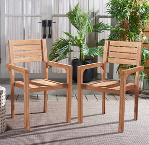 Safavieh Leon Solid Teak Stacking Chair - Elegant Natural Finish For Stylish Outdoor Comfort & Durability Natural  Pat6501a-set2