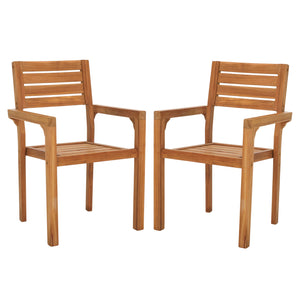 Safavieh Leon Solid Teak Stacking Chair - Elegant Natural Finish For Stylish Outdoor Comfort & Durability Natural  Pat6501a-set2