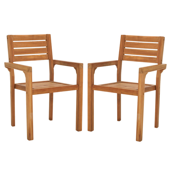 Safavieh Leon Solid Teak Stacking Chair - Elegant Natural Finish For Stylish Outdoor Comfort & Durability Natural  Pat6501a-set2
