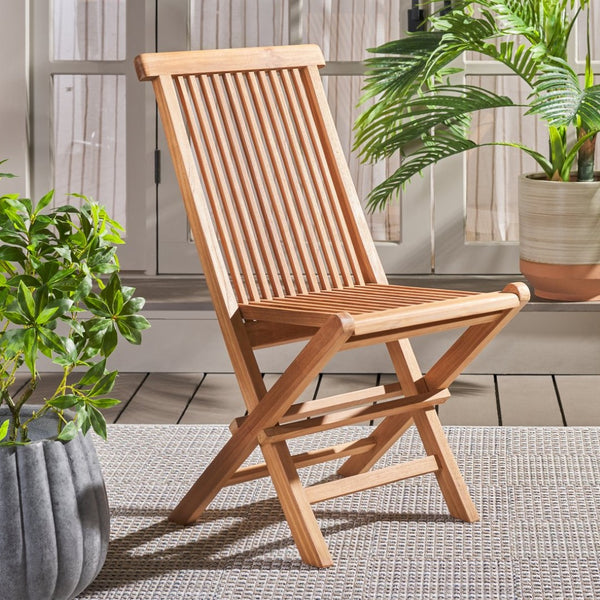Safavieh HOLLY Solid Teak Folding Chair - Timeless Outdoor Seating, Weather-Resistant, Elegant & Durable Design PAT6503A-SET2