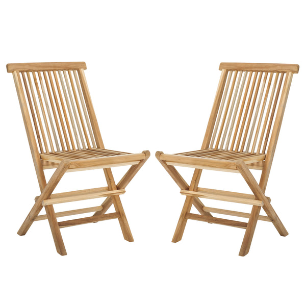 Safavieh Marcus Solid Teak Folding Chair - Elegant Outdoor Seating For Patio & Garden, Weather-resistant Design Natural Teak Wood Pat6600a-set2